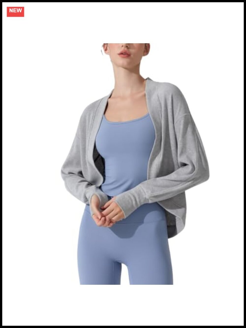Open Front Knit Cardigan with Thumb Holes Batwing Sleeve